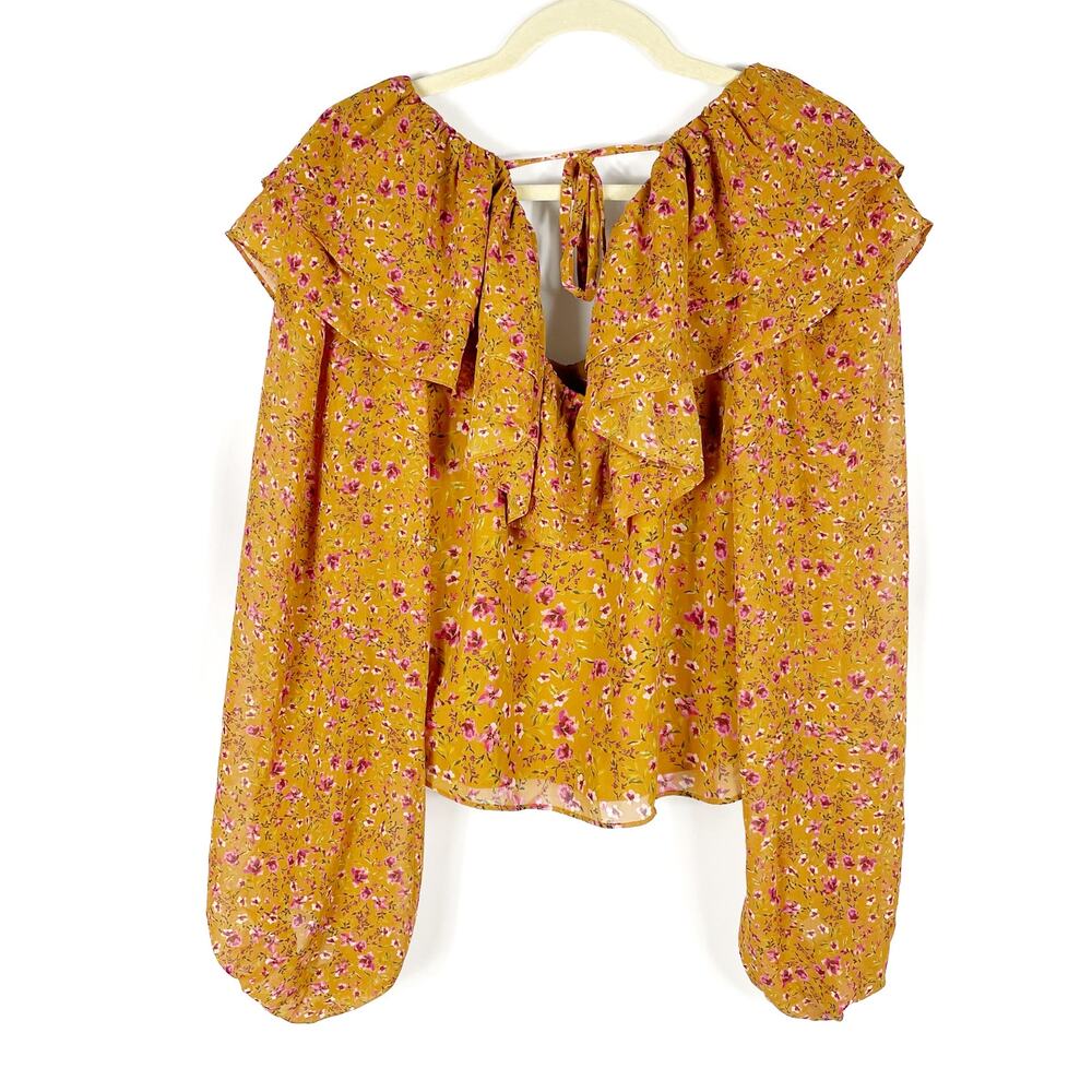Tularosa Orion Top Peasant‎ Blouse Floral Yellow Long SleeveSz S Ruffle - Picture 11 of 11